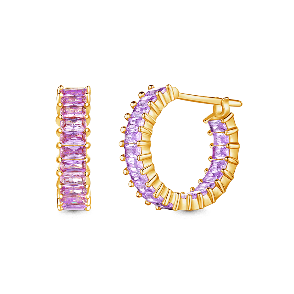 Gnoce Amethyst Baguette Cut Earrings Platinum-plated Silver Blend