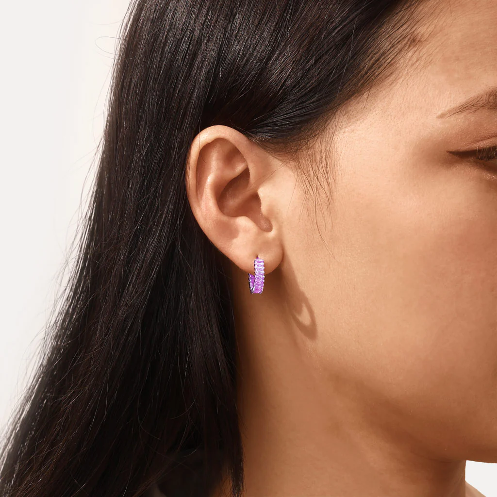Gnoce Amethyst Baguette Cut Earrings Platinum-plated Silver Blend - Image 3