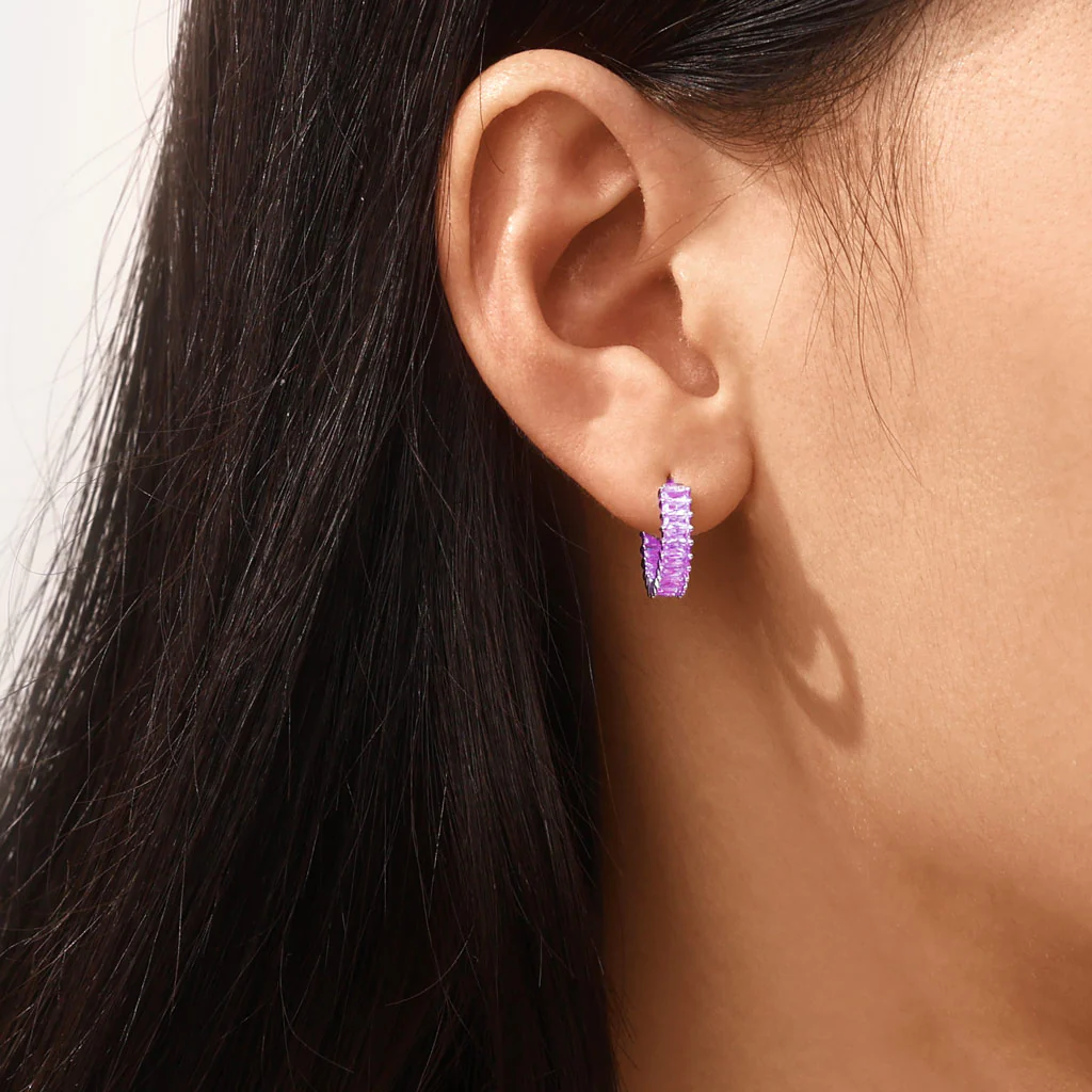 Gnoce Amethyst Baguette Cut Earrings Platinum-plated Silver Blend - Image 4