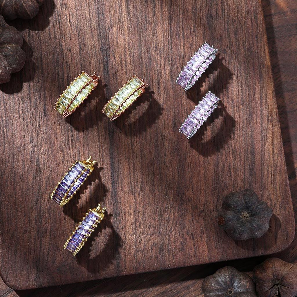 Gnoce Amethyst Baguette Cut Earrings Platinum-plated Silver Blend - Image 5