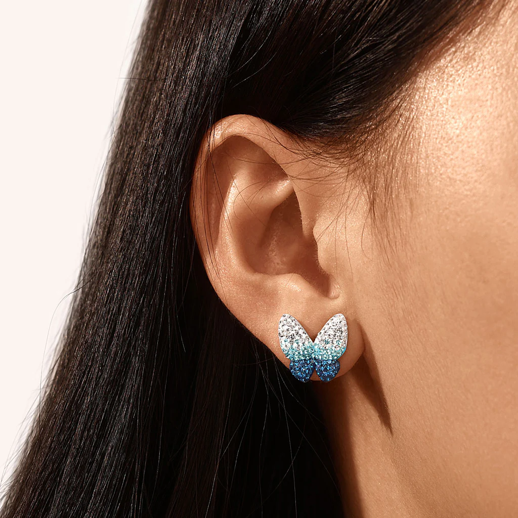 Gnoce Blue Gradient Butterfly Earrings Platinum-plated Silver Blend - Image 5