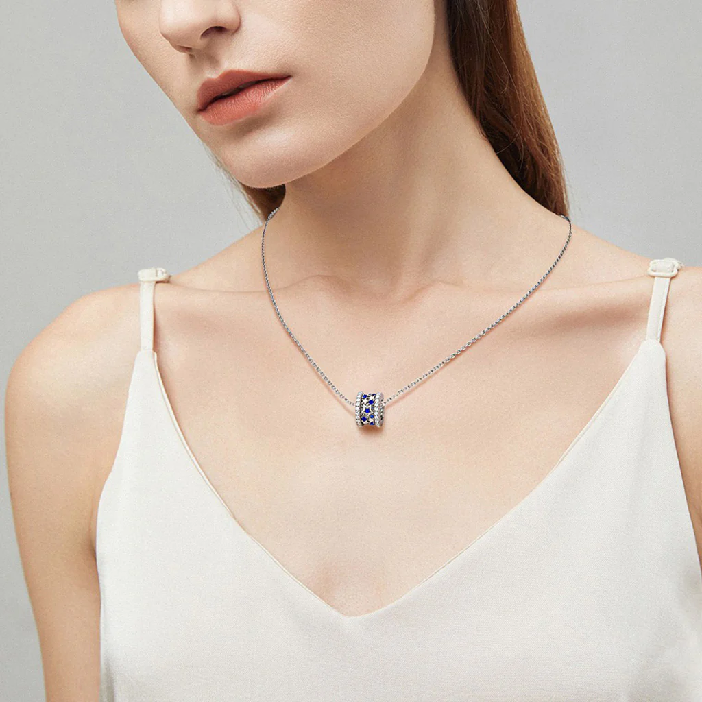 Gnoce Blue Starry Drum Necklace Platinum-plated Silver Blend - Image 4
