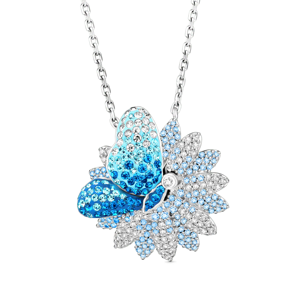 Gnoce Butterfly Daisy Necklace Platinum-plated Silver Blend