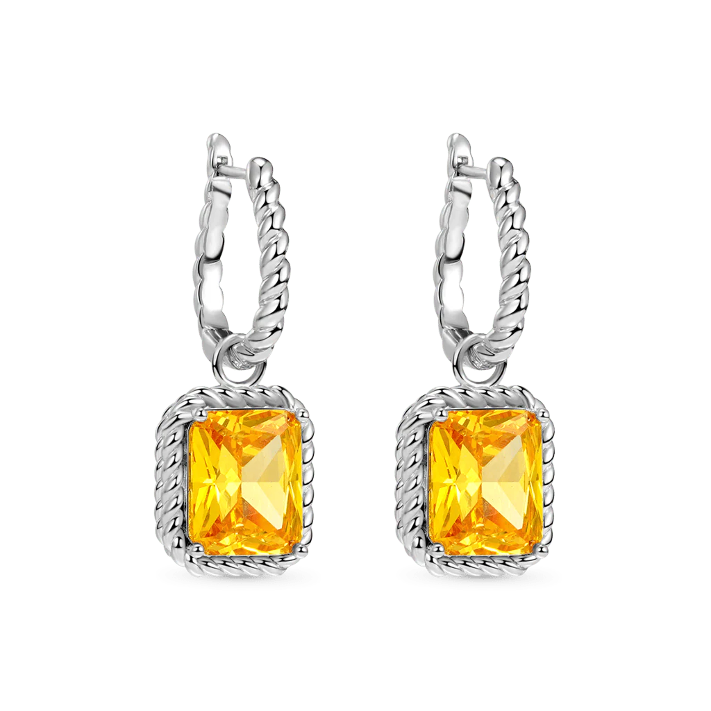 Gnoce Citrine Radiant Cut Twisted Rope Lock Earrings Platinum-plated Silver Blend