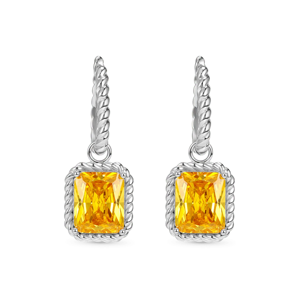 Gnoce Citrine Radiant Cut Twisted Rope Lock Earrings Platinum-plated Silver Blend - Image 2