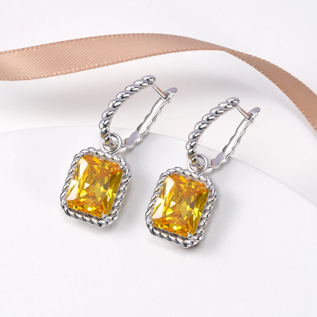 Gnoce Citrine Radiant Cut Twisted Rope Lock Earrings Platinum-plated Silver Blend - Image 3