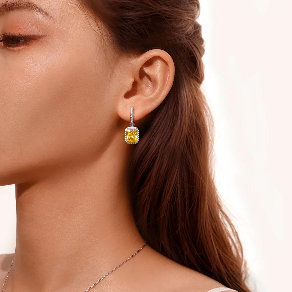 Gnoce Citrine Radiant Cut Twisted Rope Lock Earrings Platinum-plated Silver Blend - Image 4