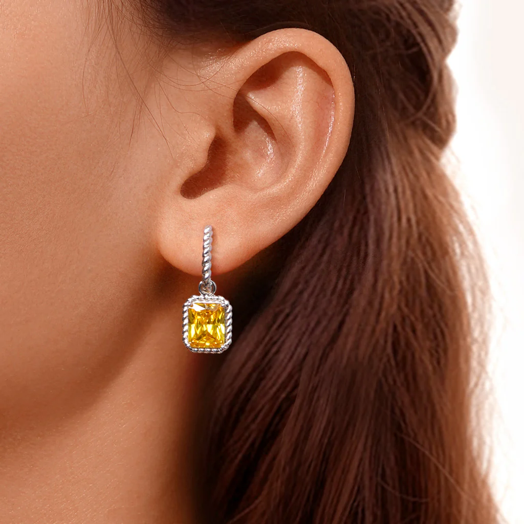 Gnoce Citrine Radiant Cut Twisted Rope Lock Earrings Platinum-plated Silver Blend - Image 5