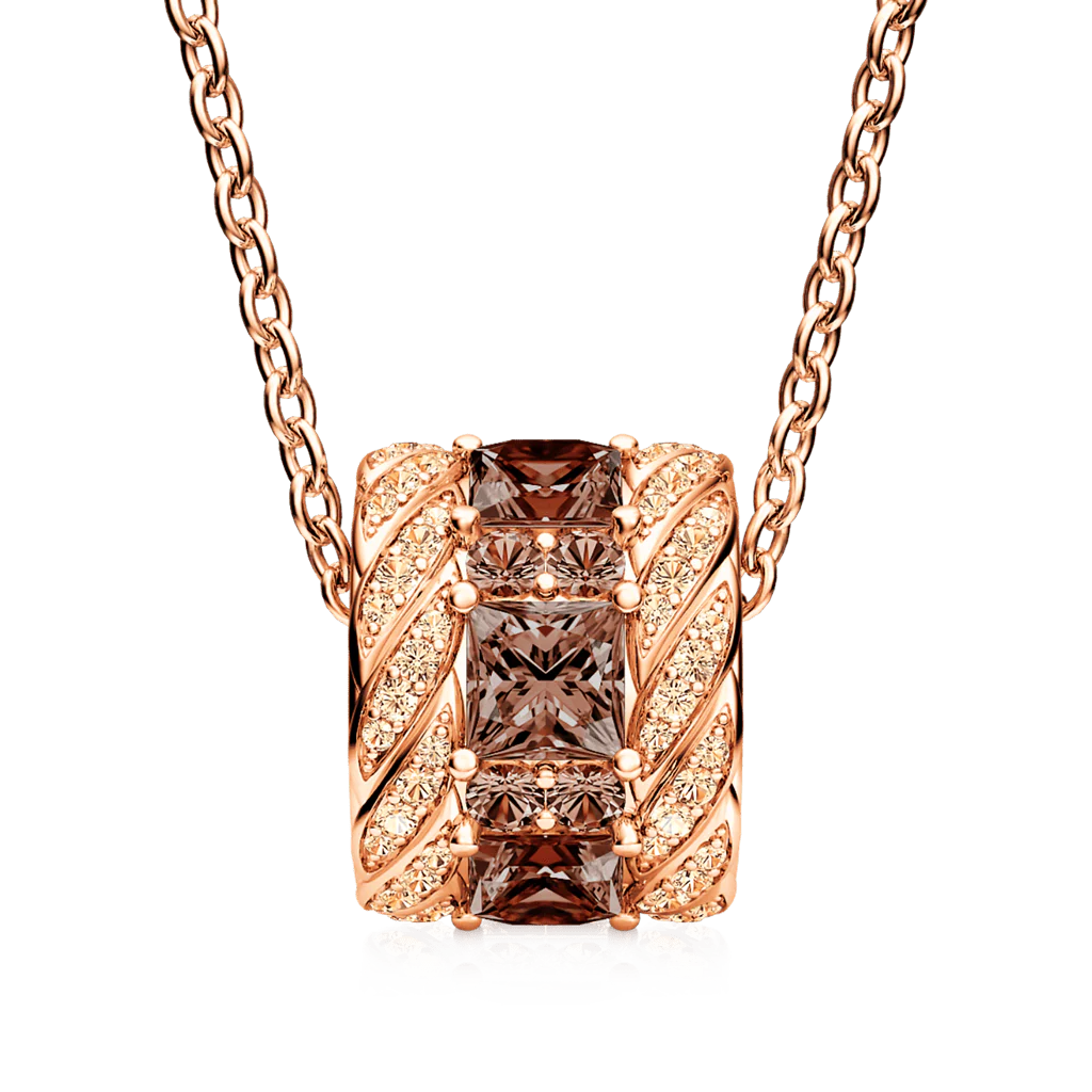 Gnoce Brown Gems Paved Drum Necklace Platinum-plated Silver Blend - Image 2