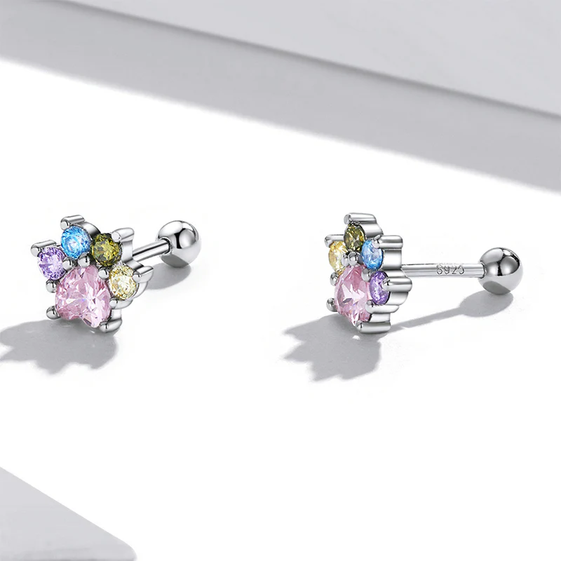 Gnoce Colorful Zircon Paw Earrings - Image 2