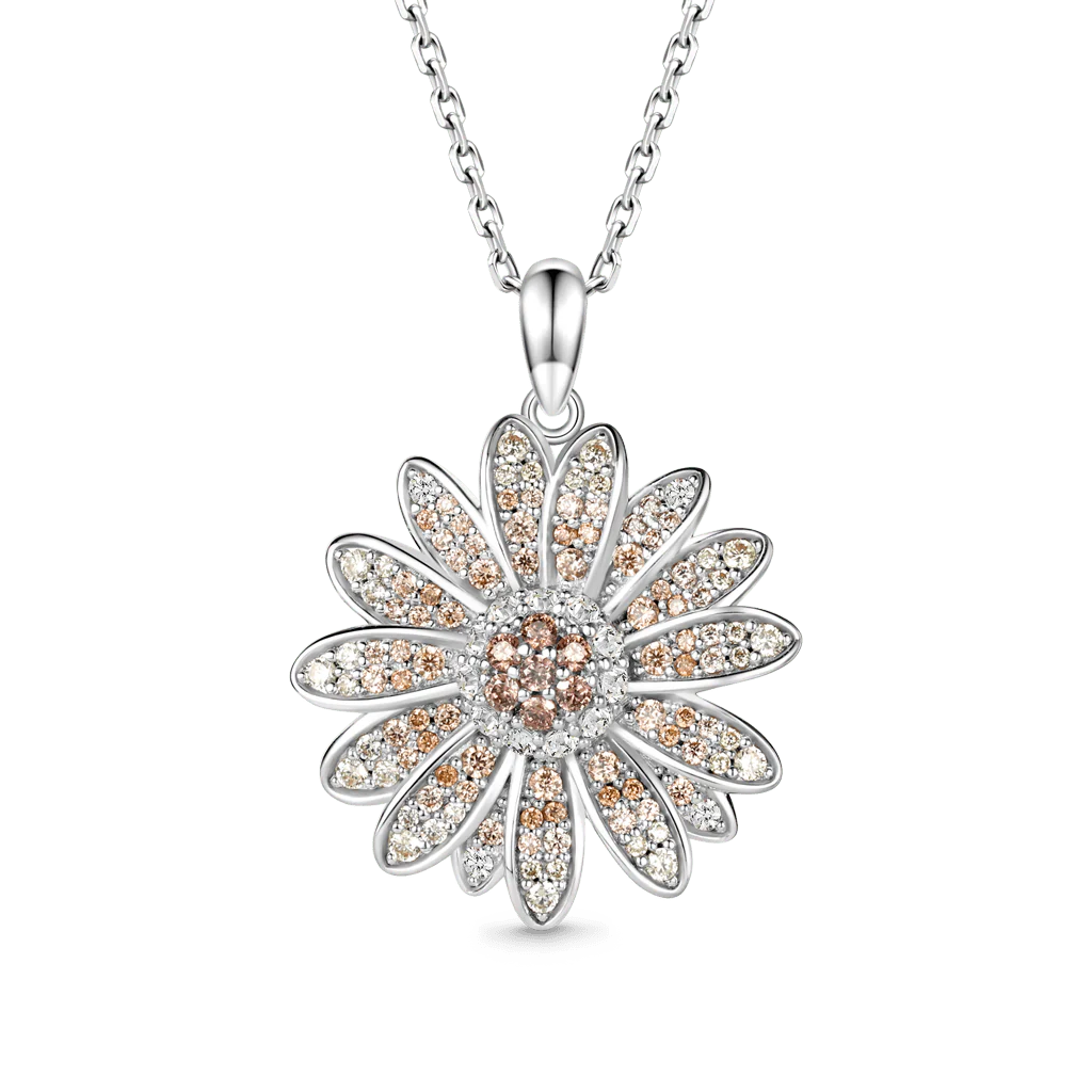Gnoce Daisy Flower Pavé Necklace Platinum-plated Silver Blend