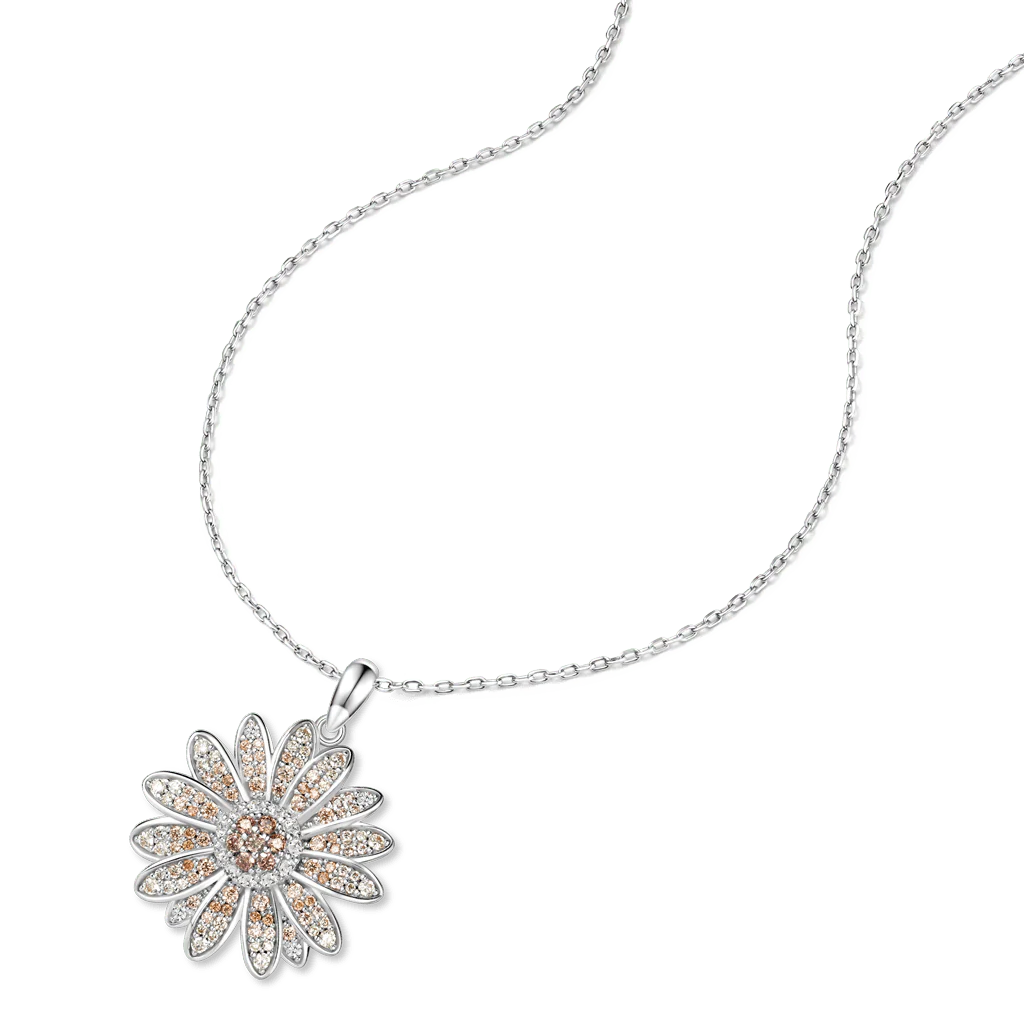Gnoce Daisy Flower Pavé Necklace Platinum-plated Silver Blend - Image 2