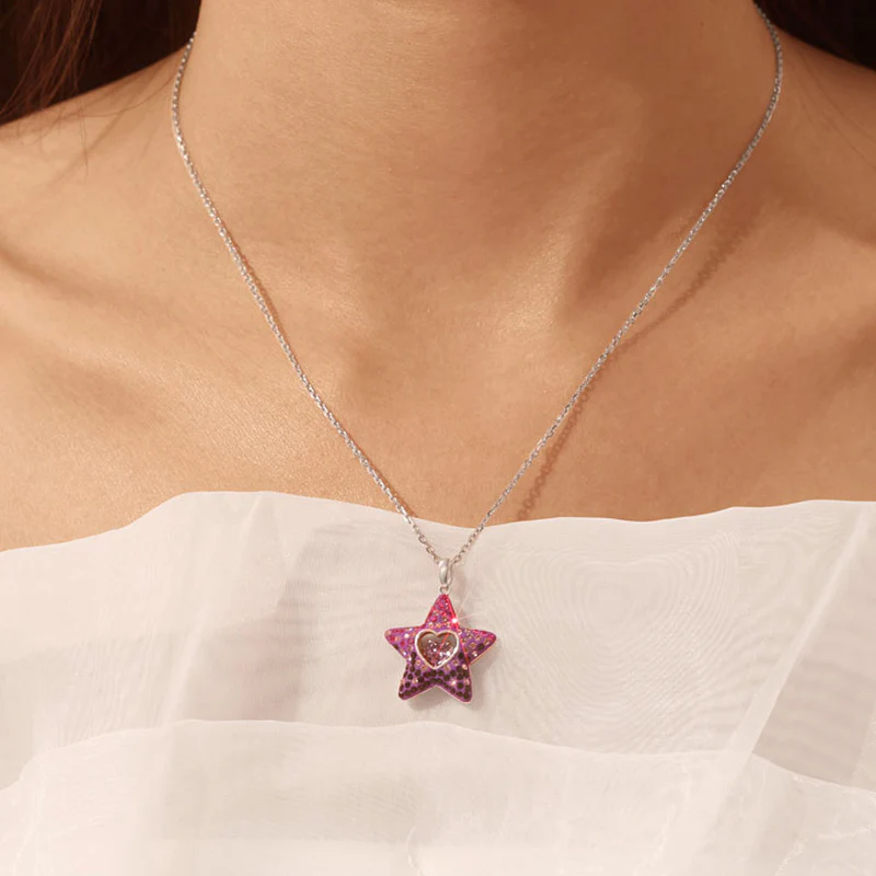 Gnoce Dancing Heart Amethyst Star Necklace Platinum-plated Silver Blend - Image 7