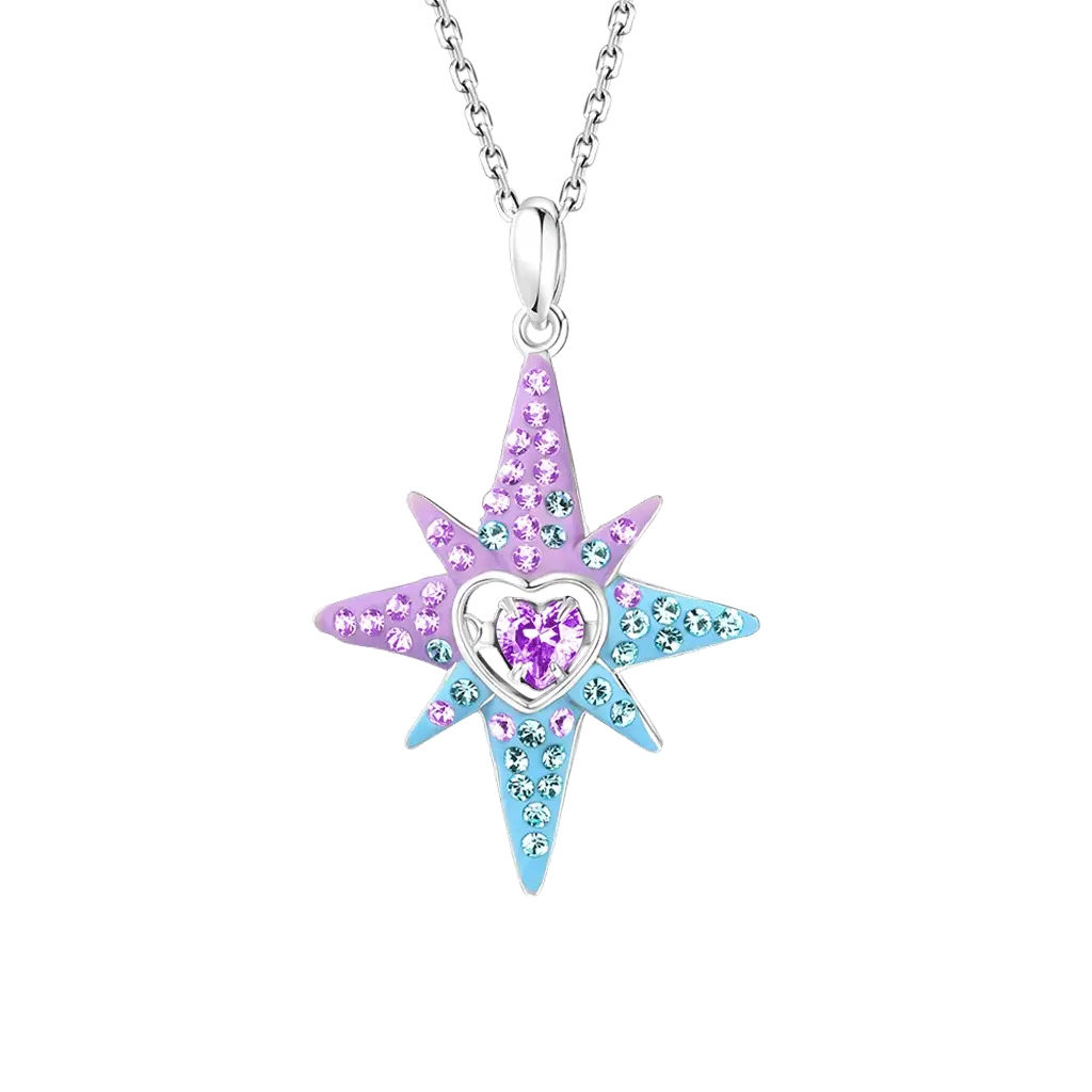 Gnoce Dancing Heart Eight-Pointed Star Necklace Platinum-plated Silver Blend