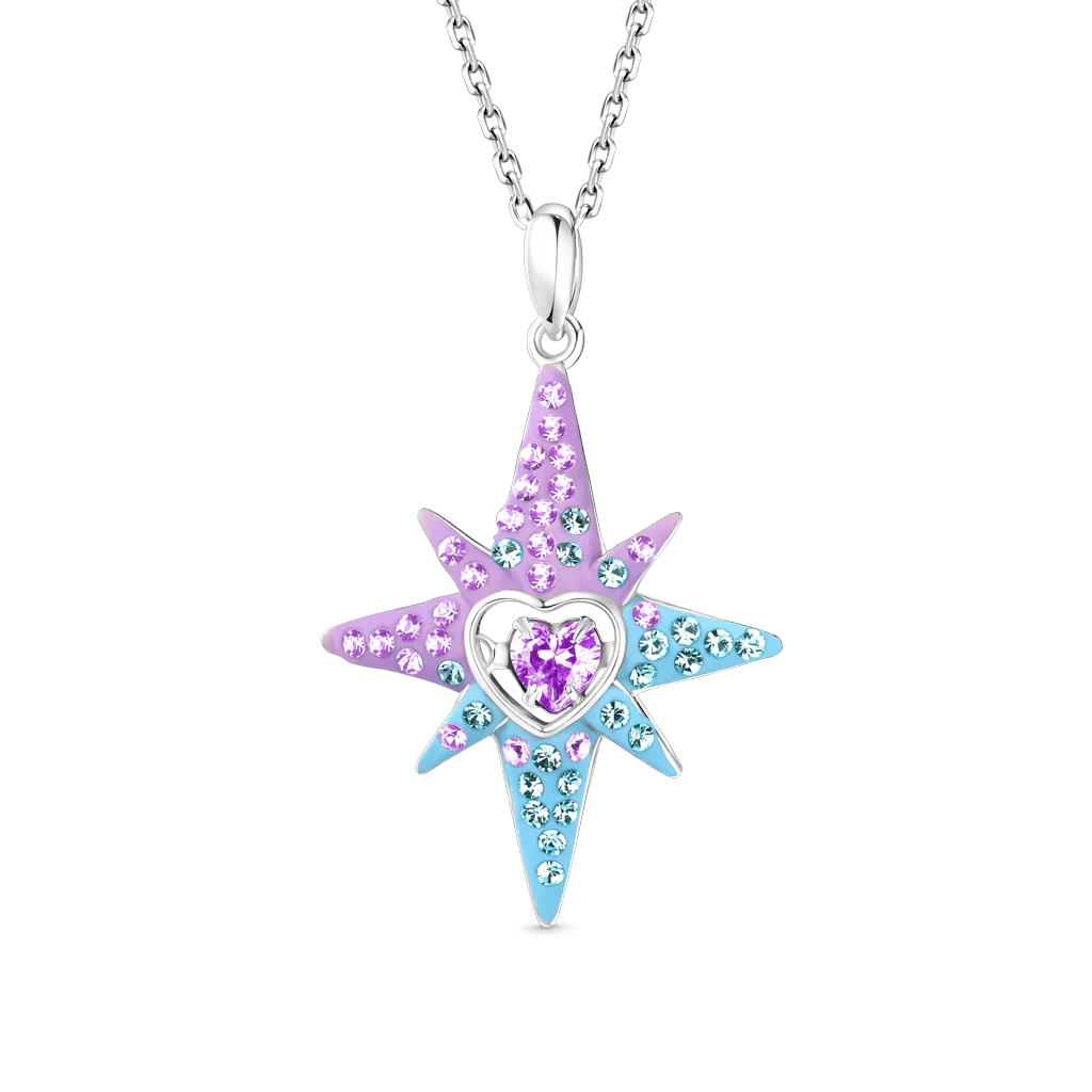 Gnoce Dancing Heart Eight-Pointed Star Necklace Platinum-plated Silver Blend - Image 3