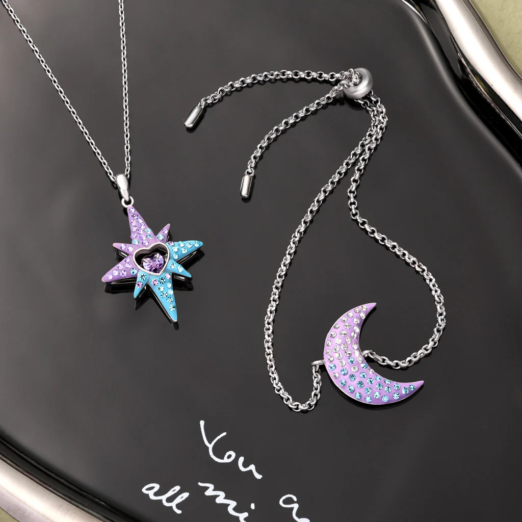 Gnoce Dancing Heart Eight-Pointed Star Necklace Platinum-plated Silver Blend - Image 6