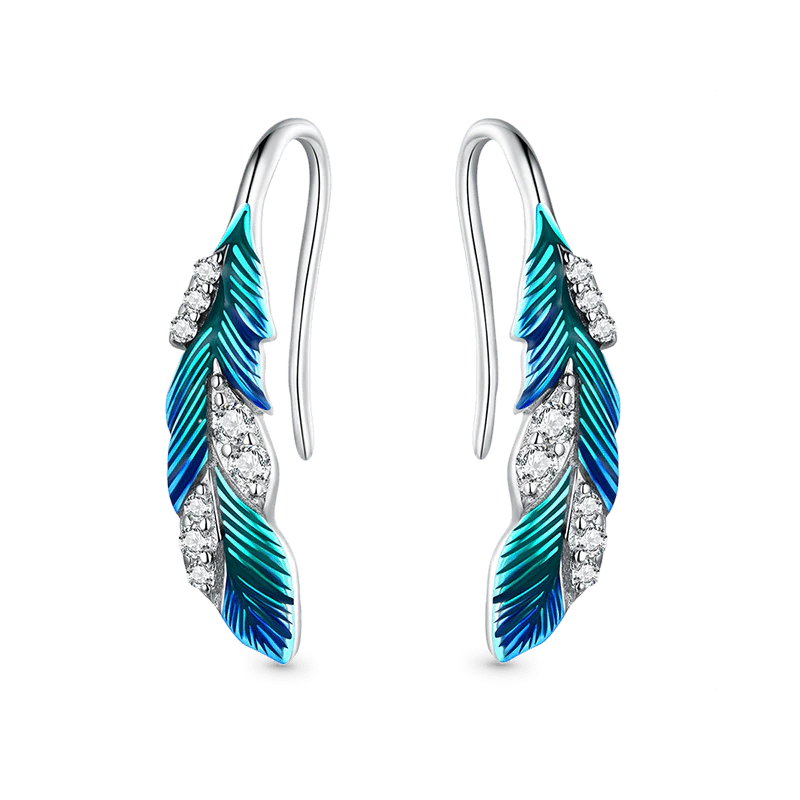 Gnoce Dazzling Blue Feather Dangle Earrings