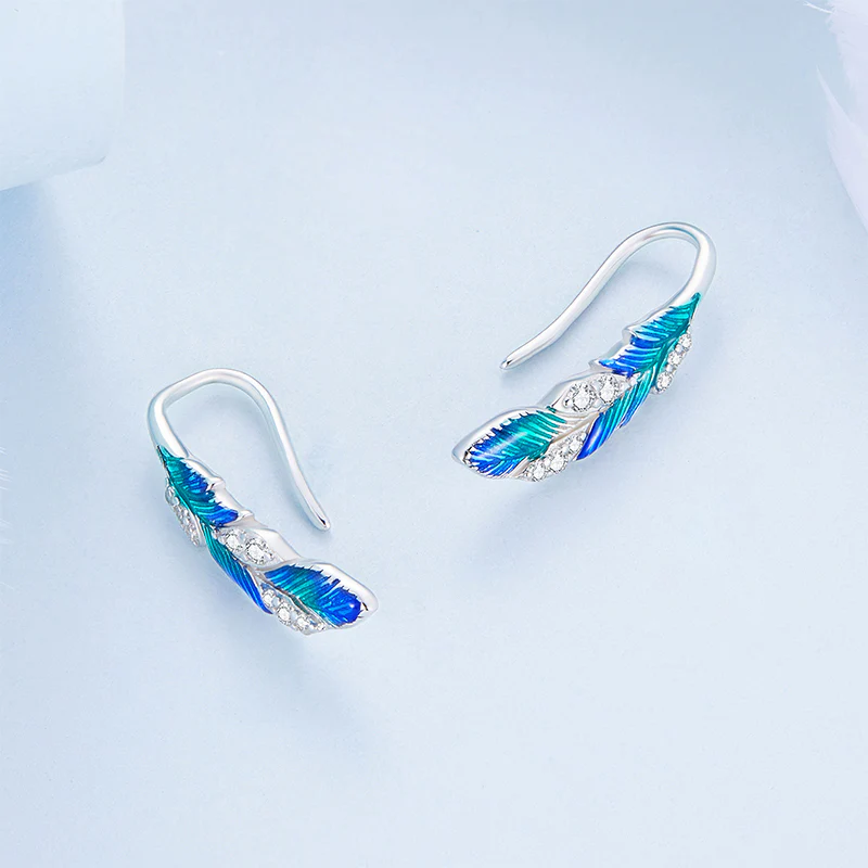 Gnoce Dazzling Blue Feather Dangle Earrings - Image 2