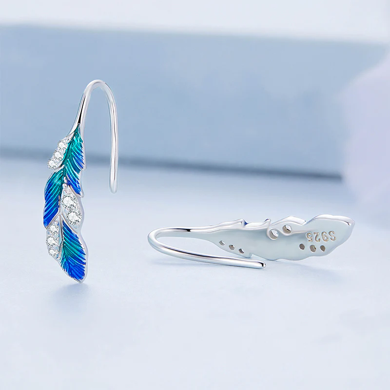 Gnoce Dazzling Blue Feather Dangle Earrings - Image 3