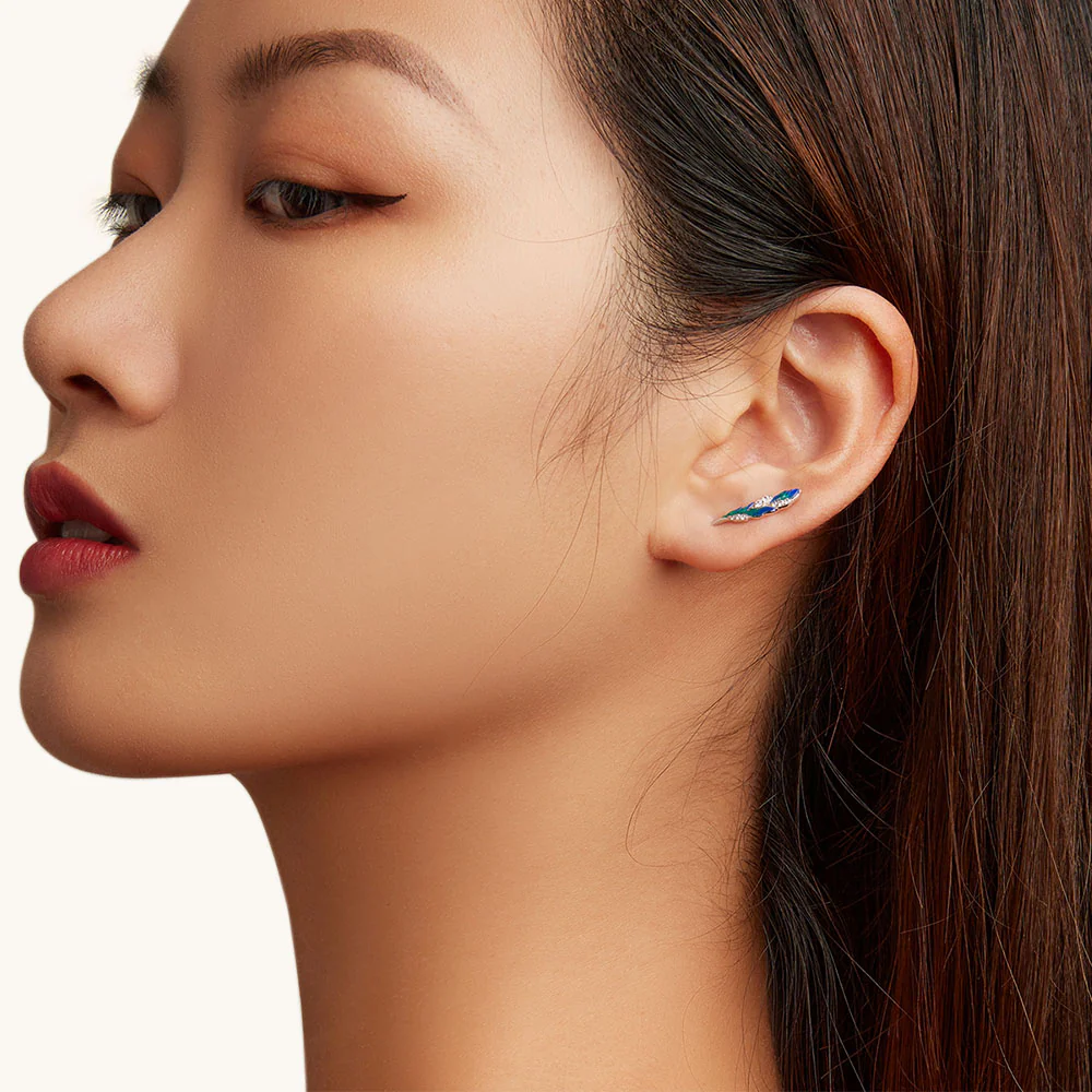 Gnoce Dazzling Blue Feather Dangle Earrings - Image 4