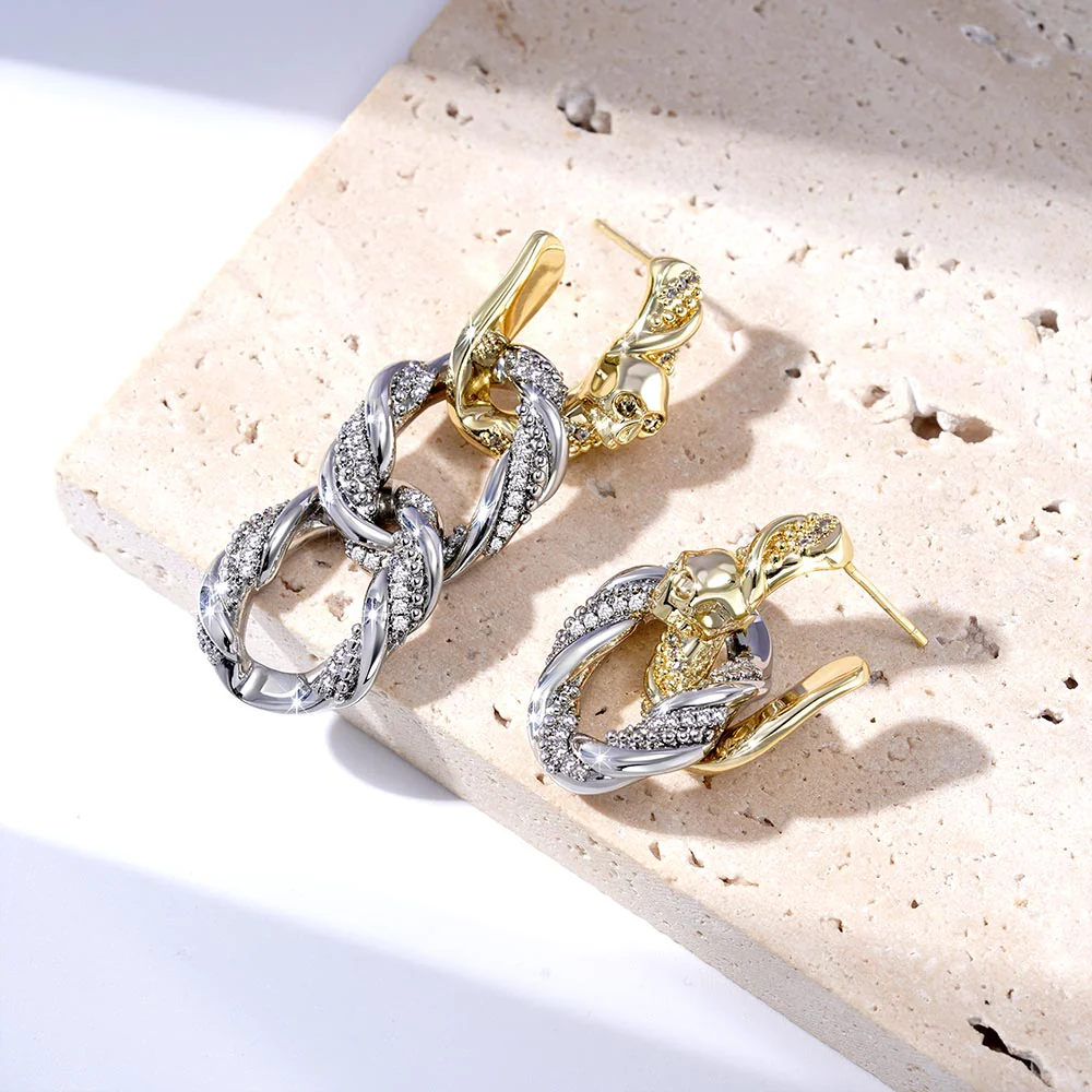 Gnoce Drop Removable Twisted Rope Skull Earrings - Image 3