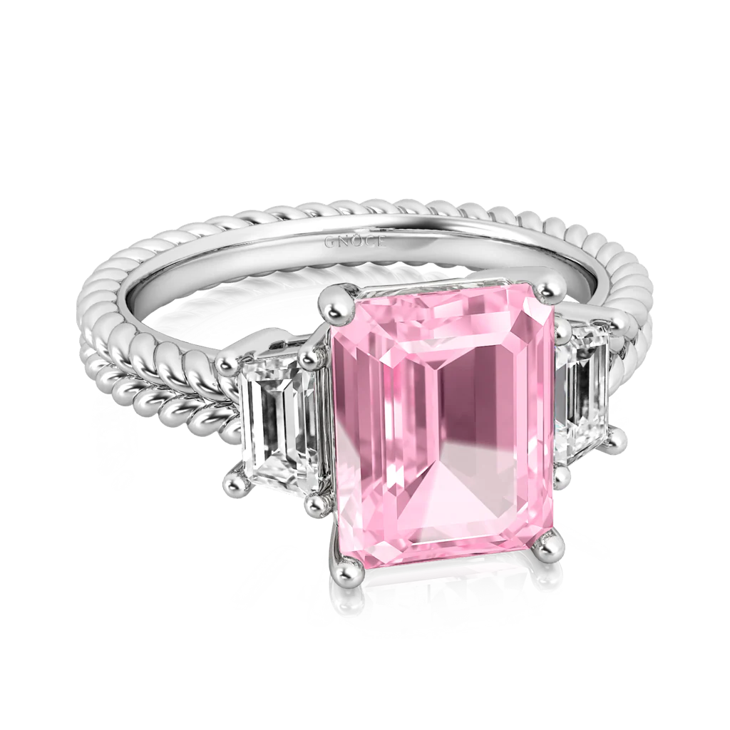 Gnoce Emerald-cut Three Stone Birthstone Engagement Ring - Image 2