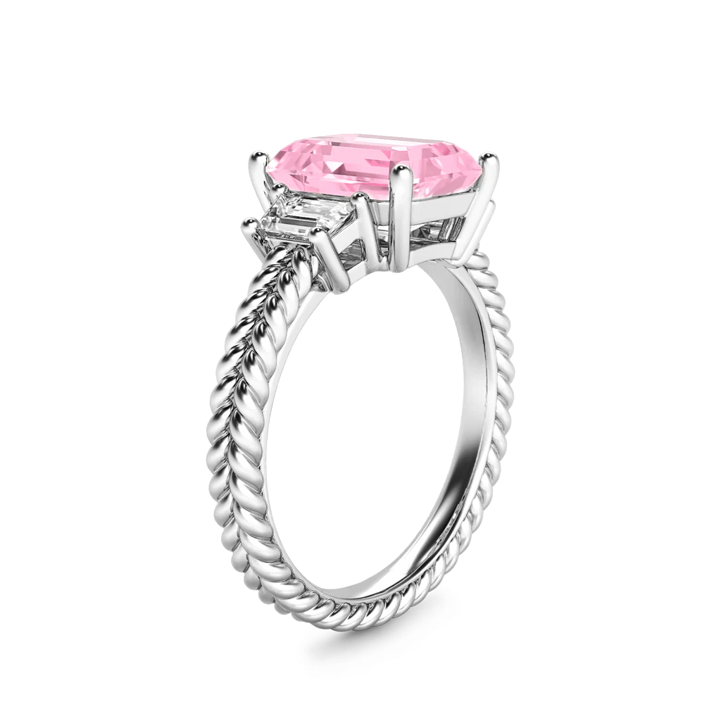 Gnoce Emerald-cut Three Stone Birthstone Engagement Ring - Image 3