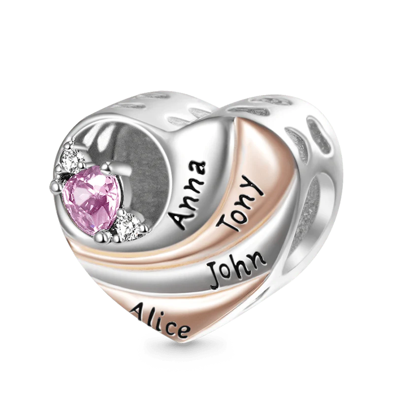 Gnoce Family Love Heart Engravable Charm Platinum-plated Silver Blend
