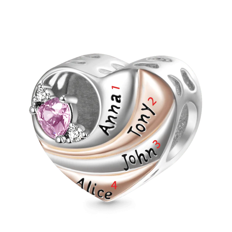 Gnoce Family Love Heart Engravable Charm Platinum-plated Silver Blend - Image 2