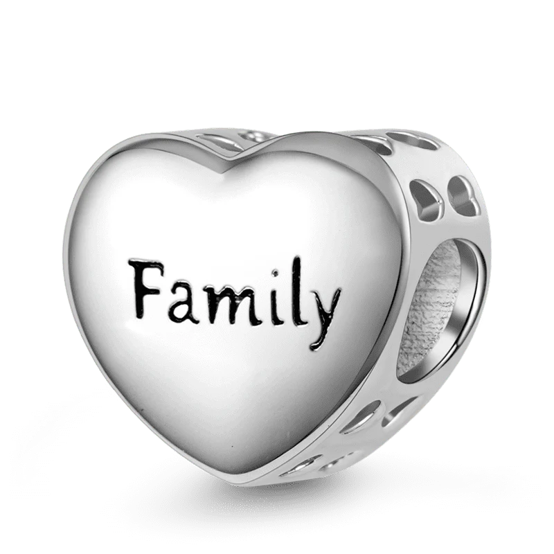 Gnoce Family Love Heart Engravable Charm Platinum-plated Silver Blend - Image 3