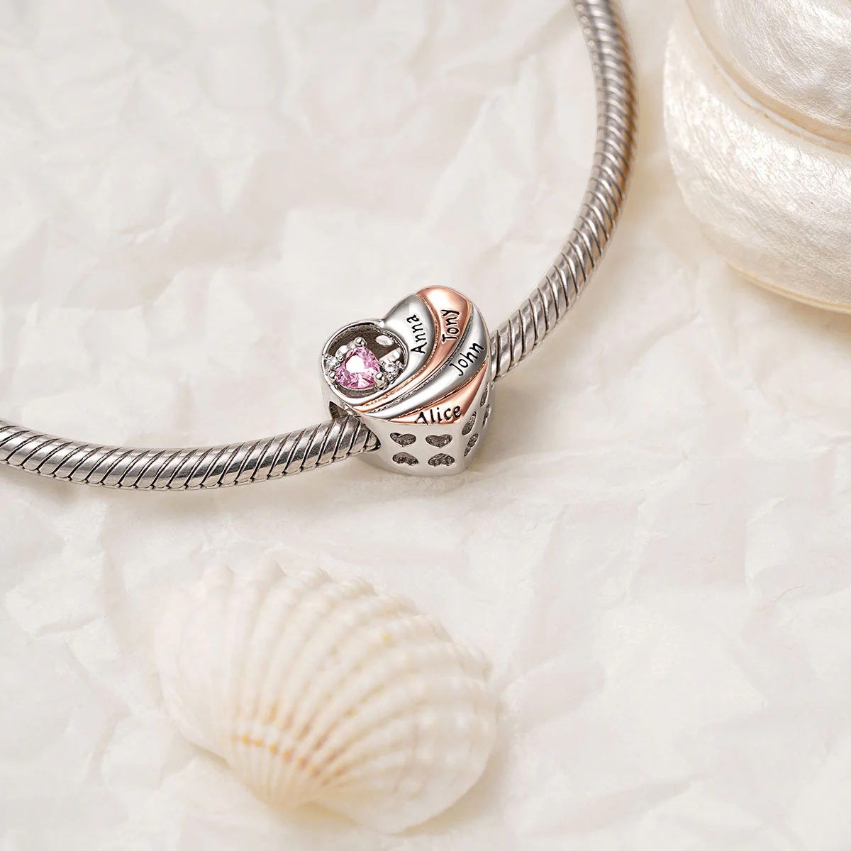 Gnoce Family Love Heart Engravable Charm Platinum-plated Silver Blend - Image 4