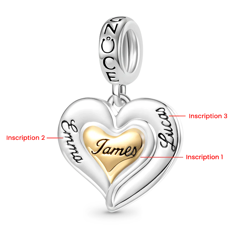 Gnoce Family Love Heart Engravable Charm Platinum-plated Silver Blend - Image 2