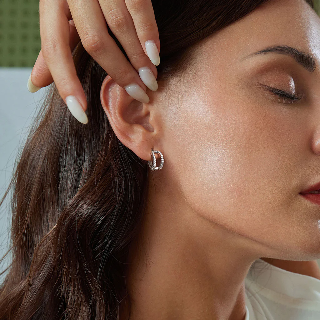 Gnoce Fine Glitter Double Layer Hoop Earrings - Image 3