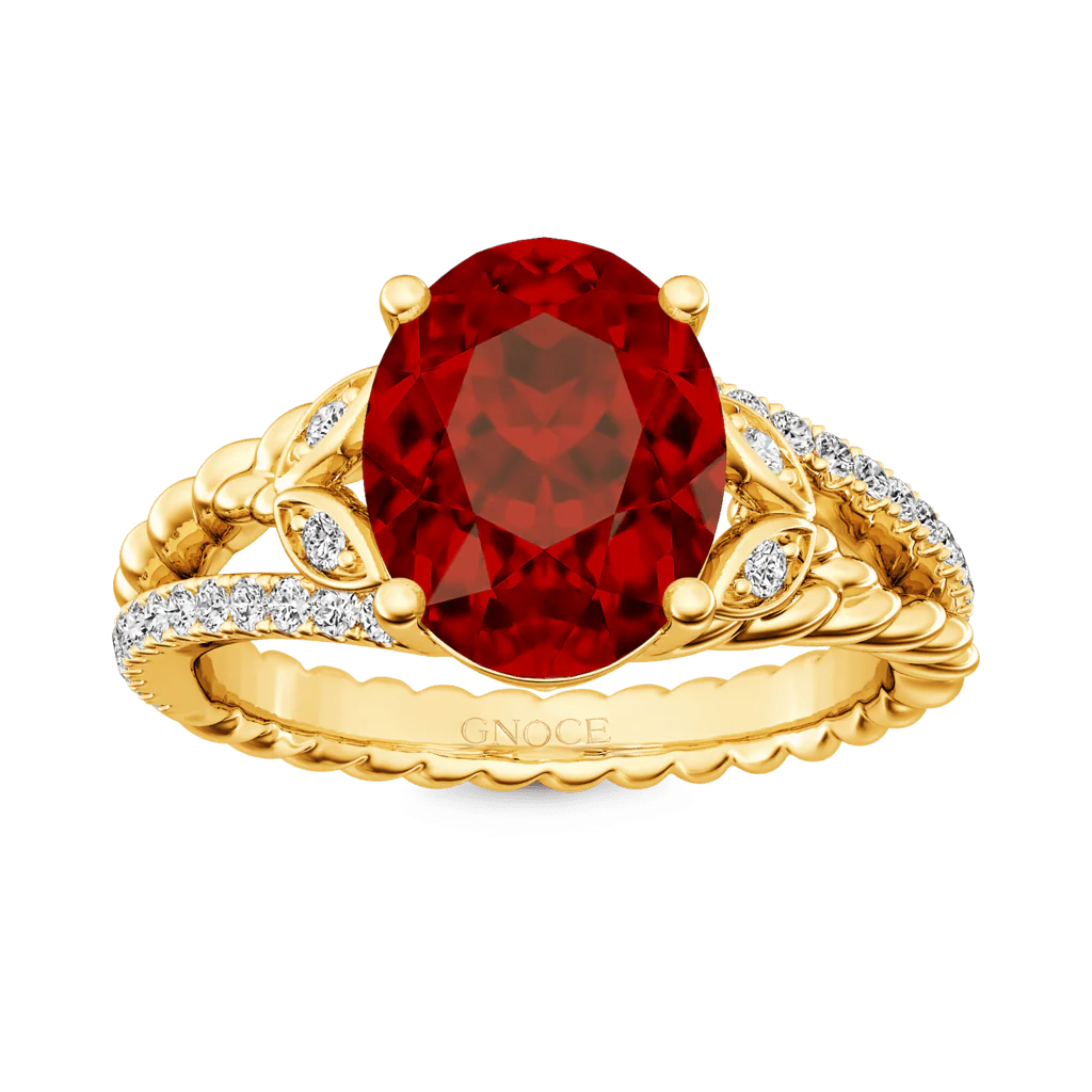 Gnoce Garnet Oval-cut Vintage Split Shank Engagement Ring