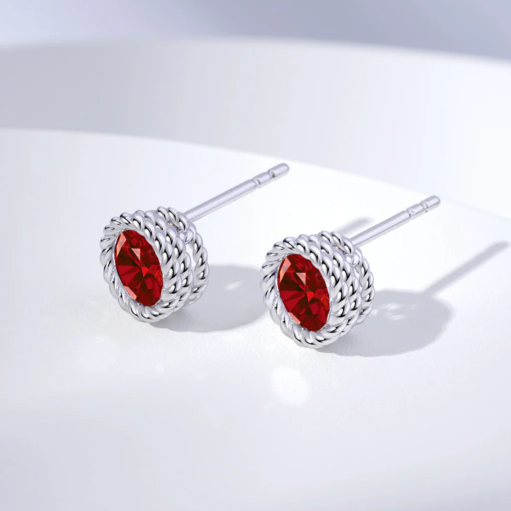 Gnoce Gemstone Twisted Rope Birthstone Studs Earrings - Image 5