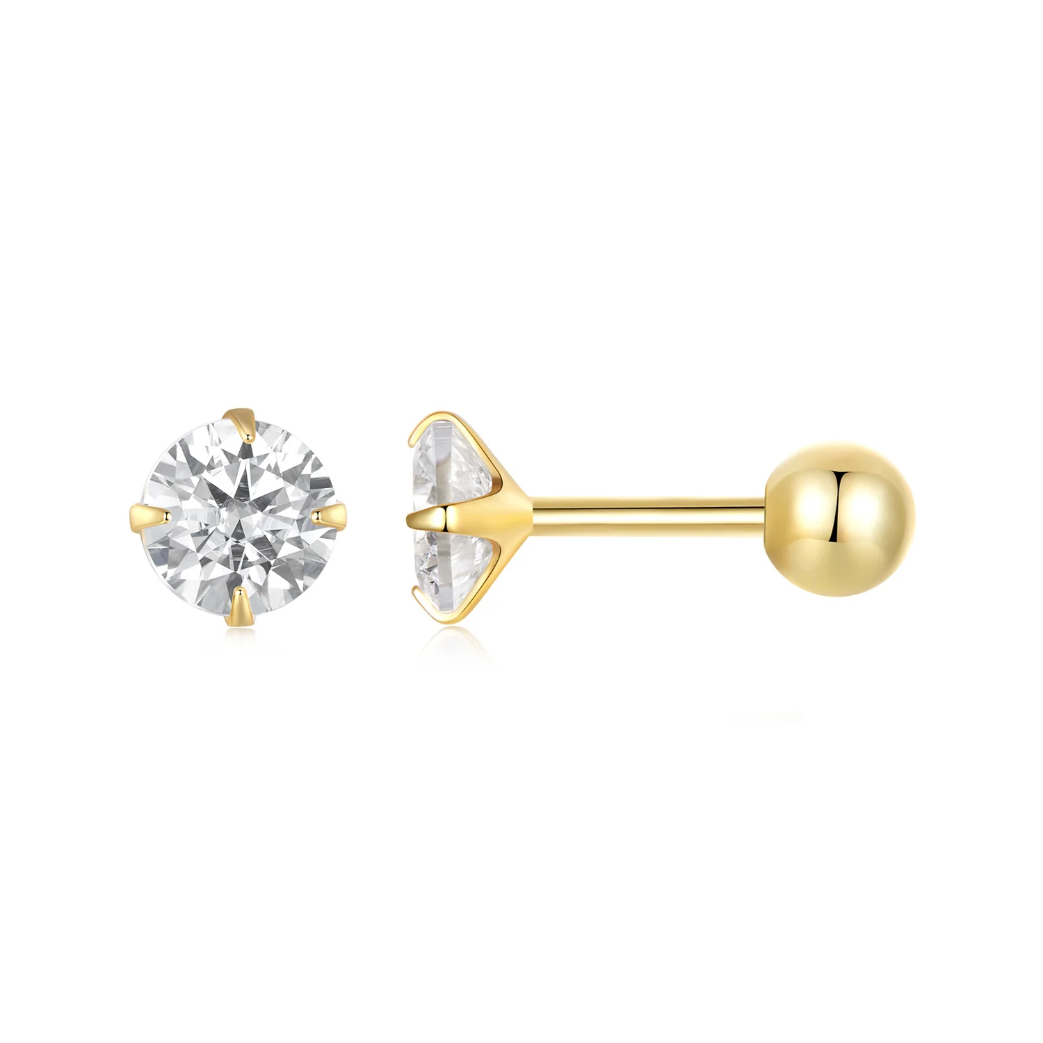 Gnoce Gold Plated White Large CZ Stud Earrings - Image 2