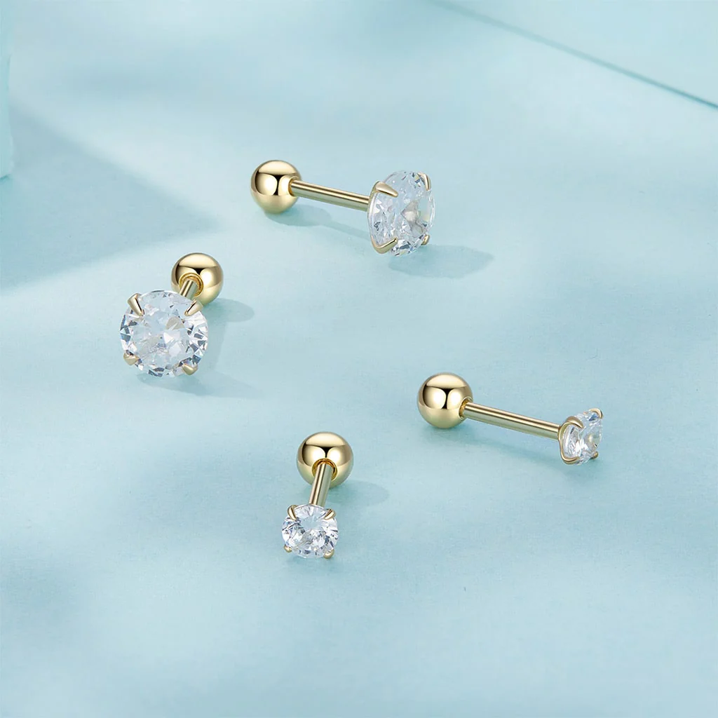 Gnoce Gold Plated White Large CZ Stud Earrings - Image 3