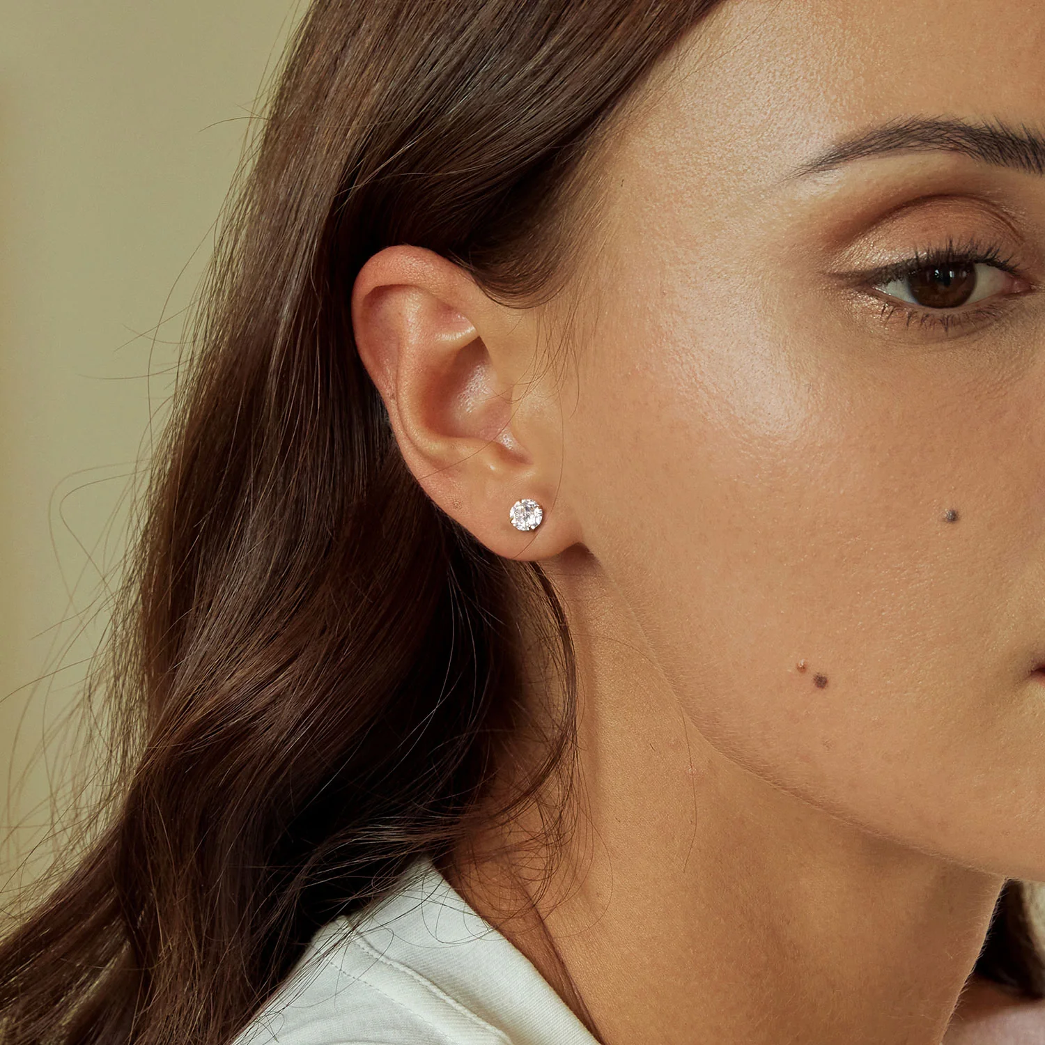 Gnoce Gold Plated White Large CZ Stud Earrings - Image 4