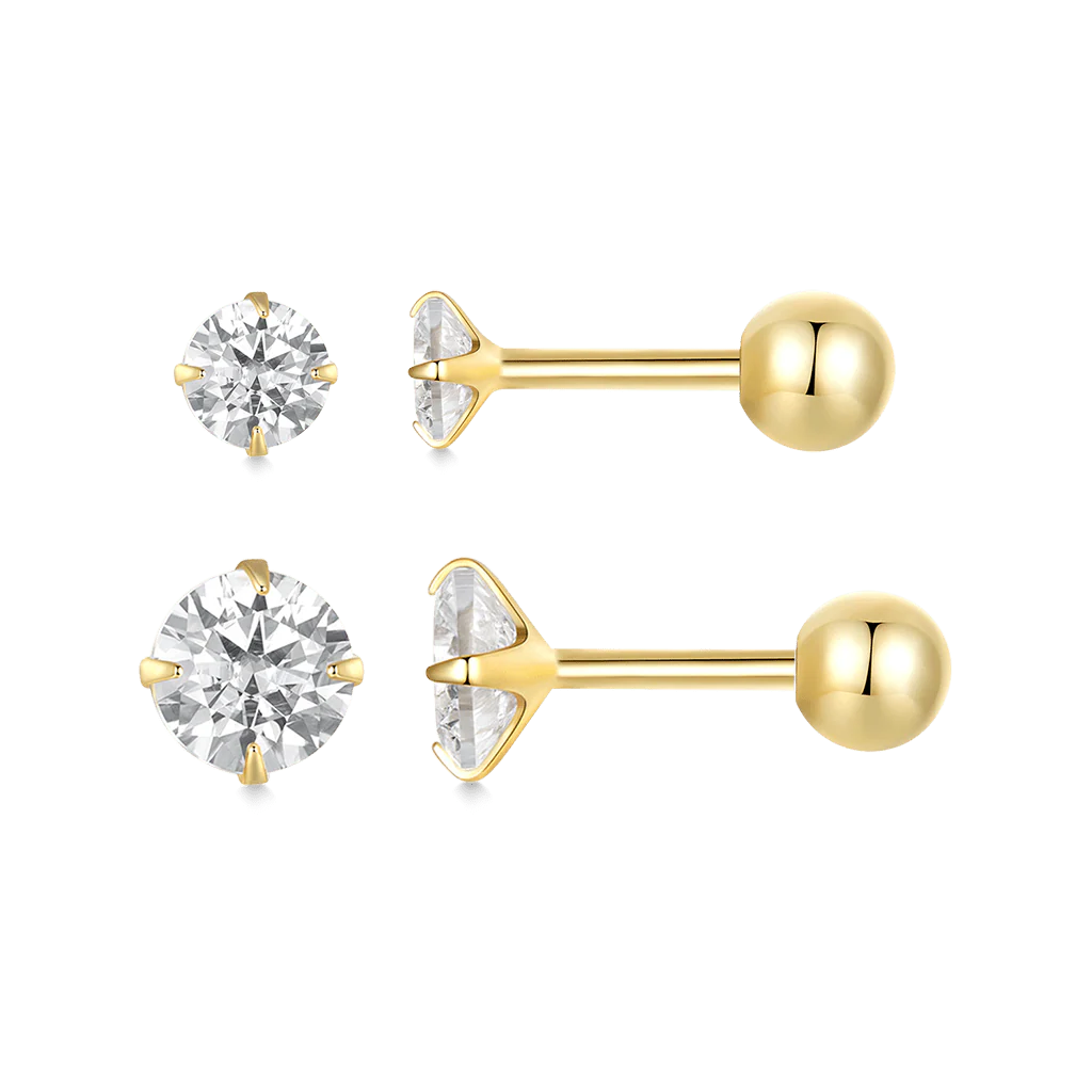 Gnoce Gold Plated White Small CZ Stud Earrings