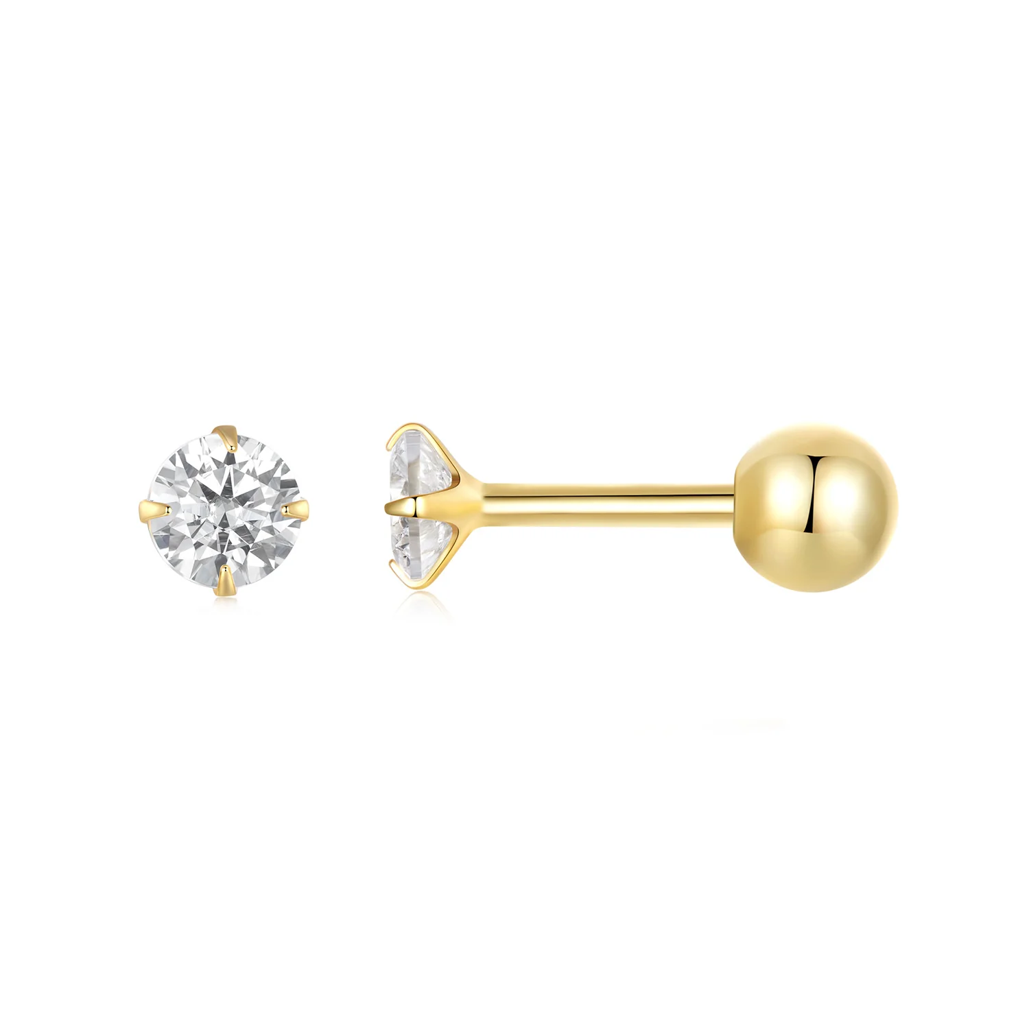 Gnoce Gold Plated White Small CZ Stud Earrings - Image 2