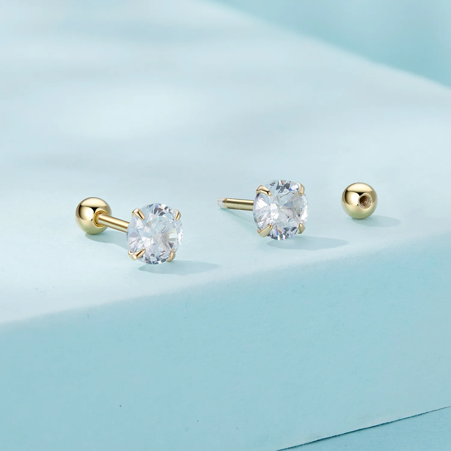 Gnoce Gold Plated White Small CZ Stud Earrings - Image 3