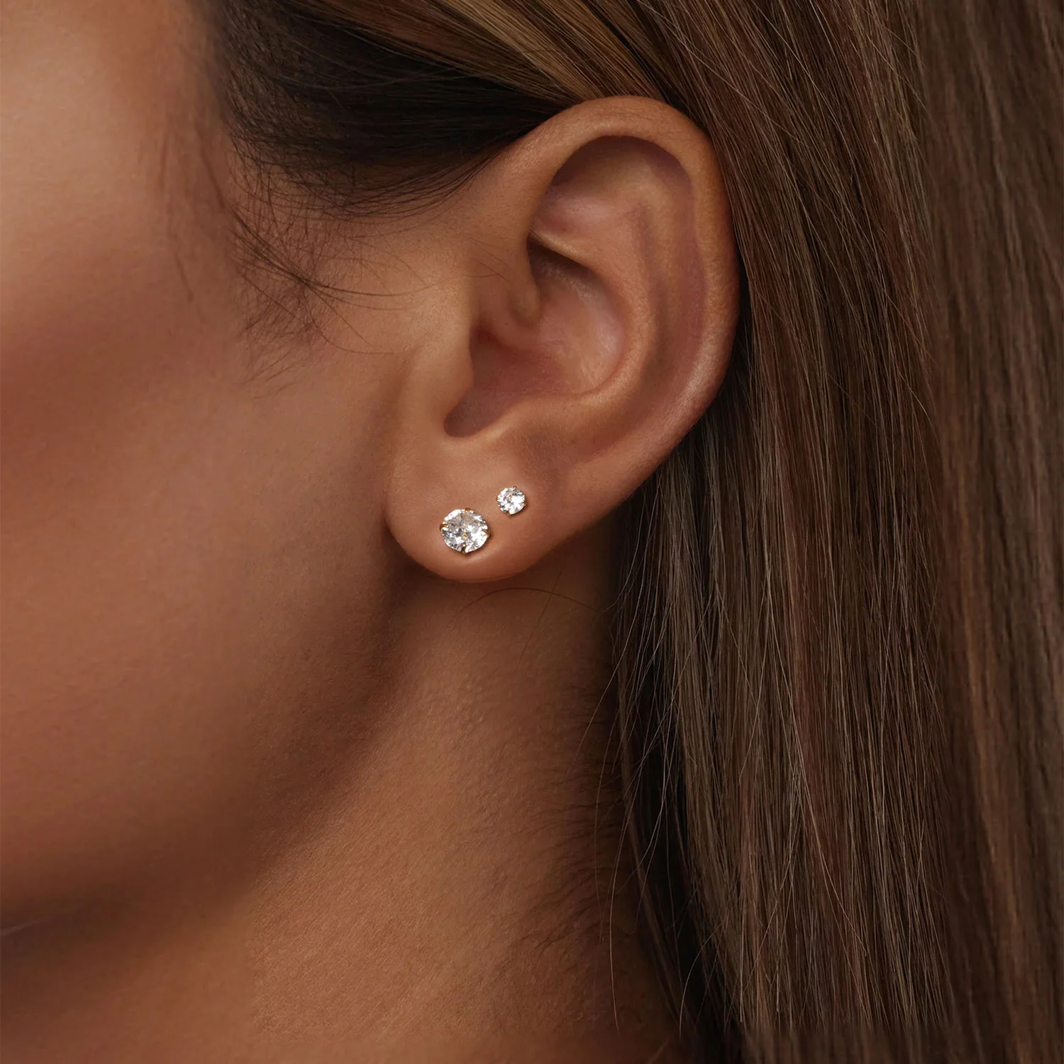 Gnoce Gold Plated White Small CZ Stud Earrings - Image 5