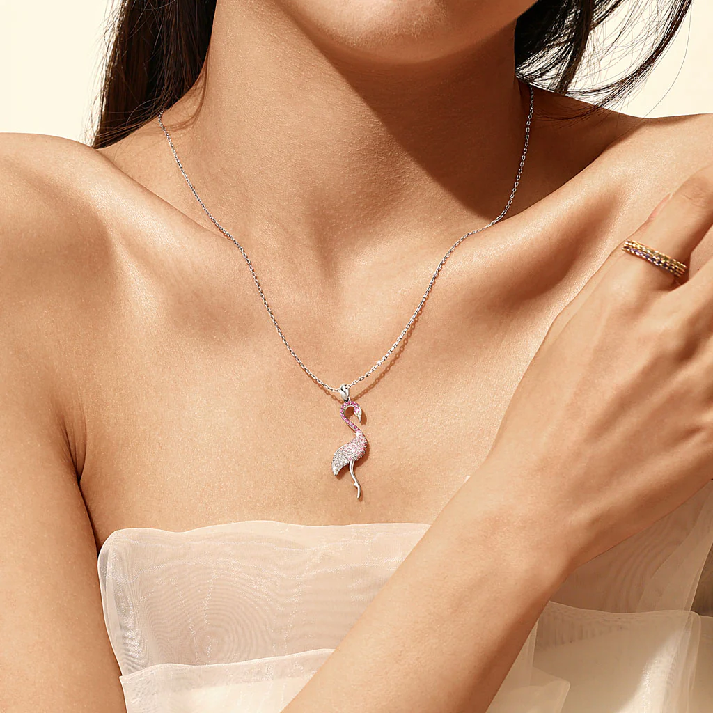 Gnoce Gradient Flamingo Pave Necklace Platinum-plated Silver Blend - Image 6