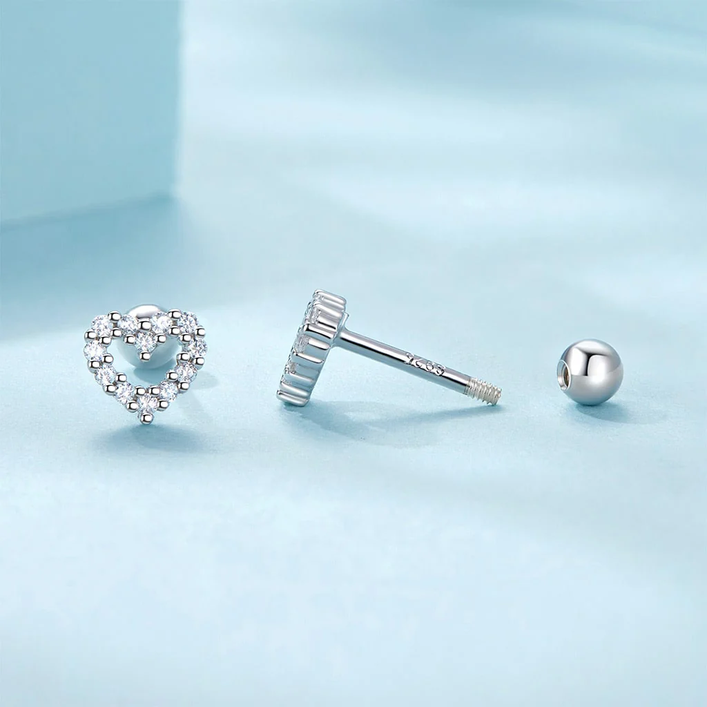 Gnoce Heart Threaded Ball Stud Earrings - Image 2