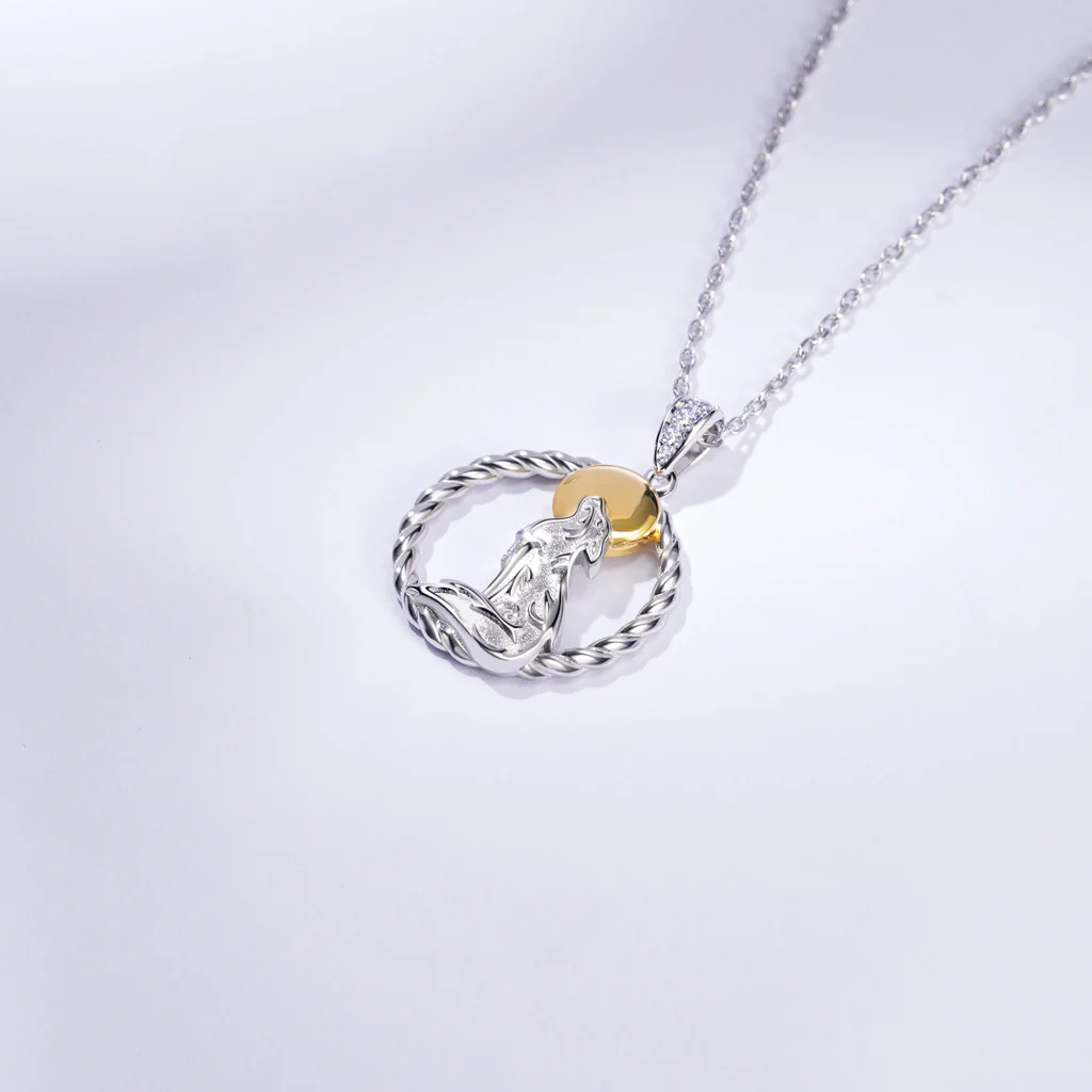 Gnoce Howling Wolf Twisted Rope Necklace Platinum-plated Silver Blend - Image 3