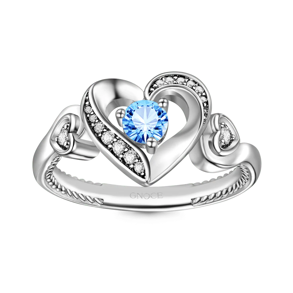 Gnoce Love Heart Round Cut Birthstone Ring