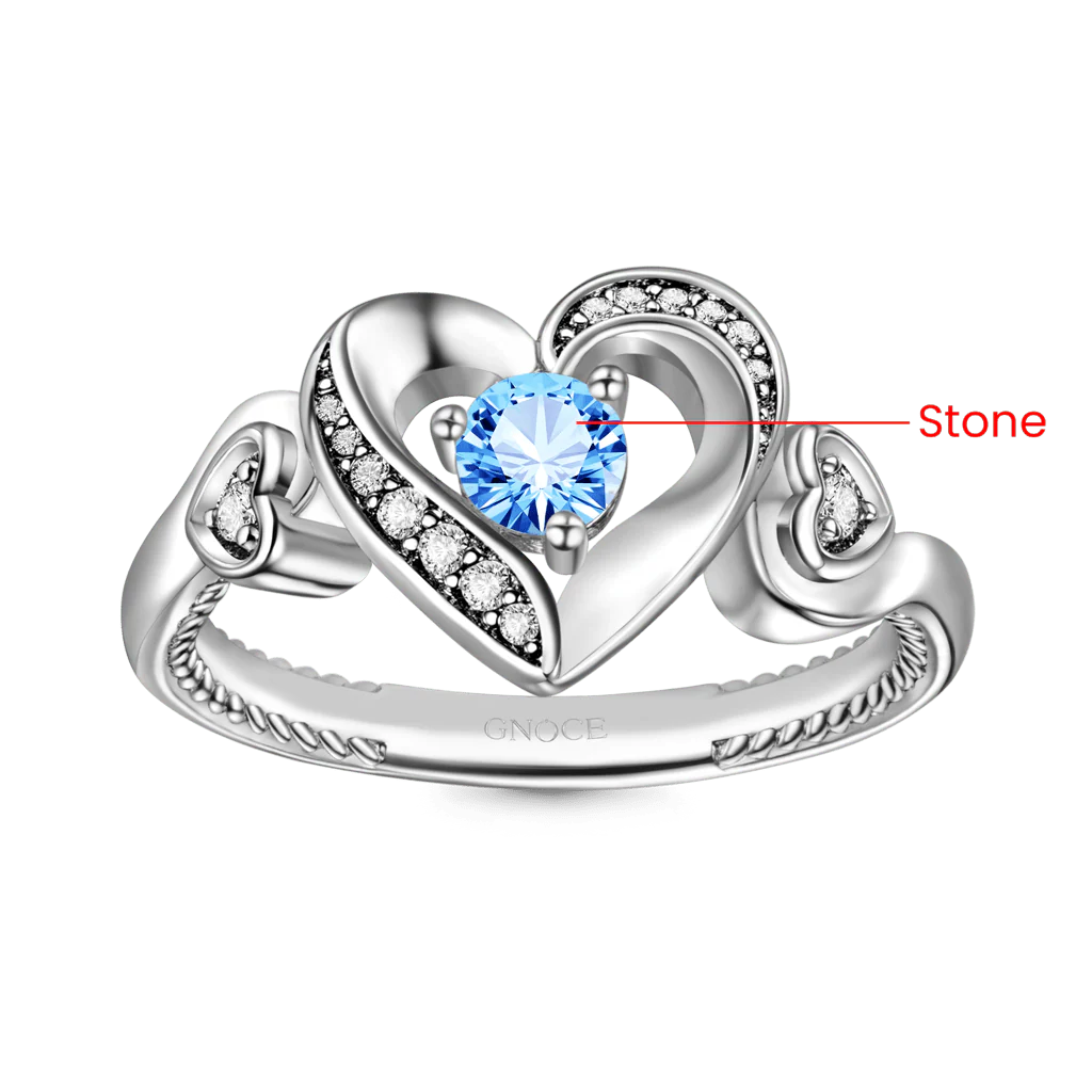 Gnoce Love Heart Round Cut Birthstone Ring - Image 2
