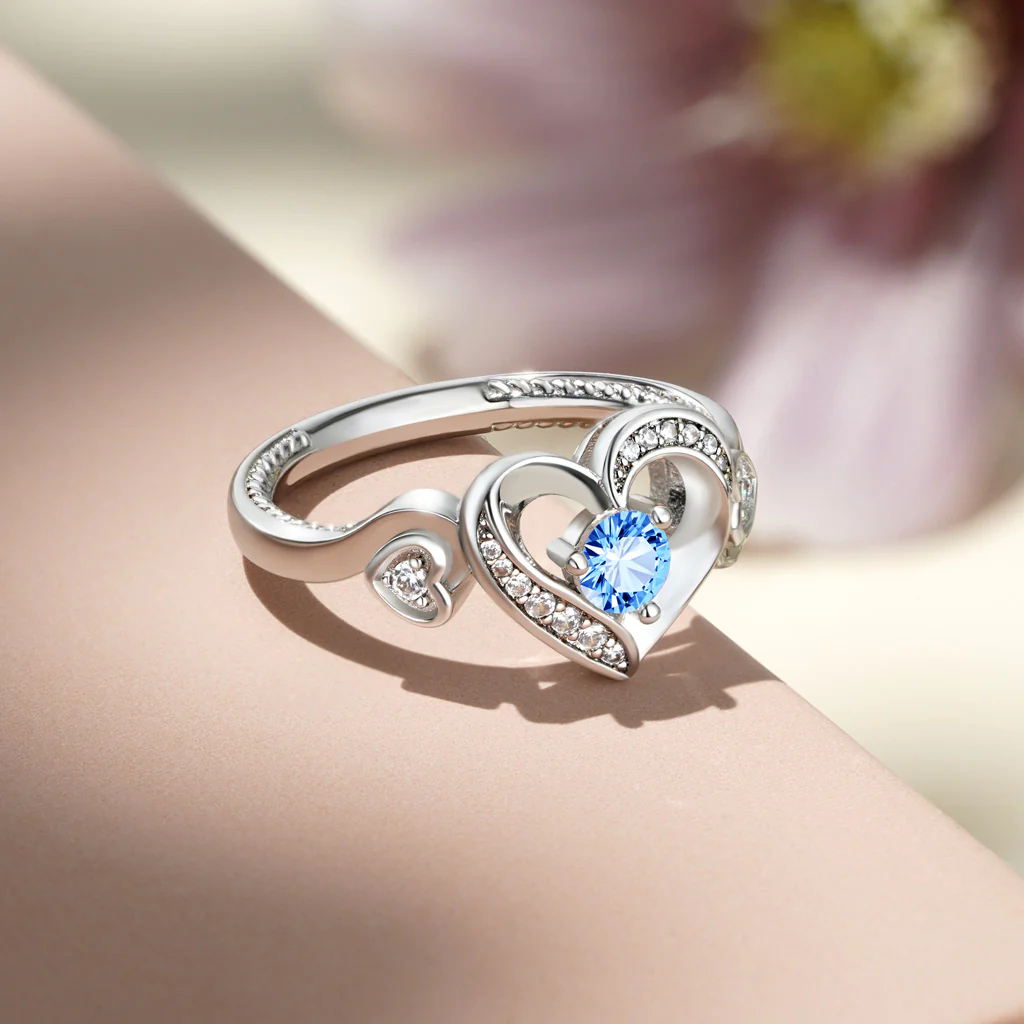 Gnoce Love Heart Round Cut Birthstone Ring - Image 5