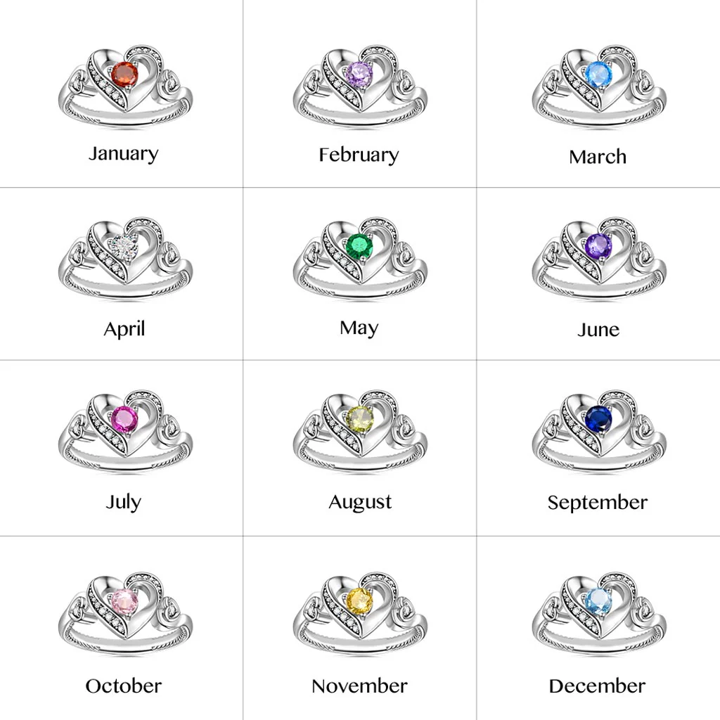 Gnoce Love Heart Round Cut Birthstone Ring - Image 6