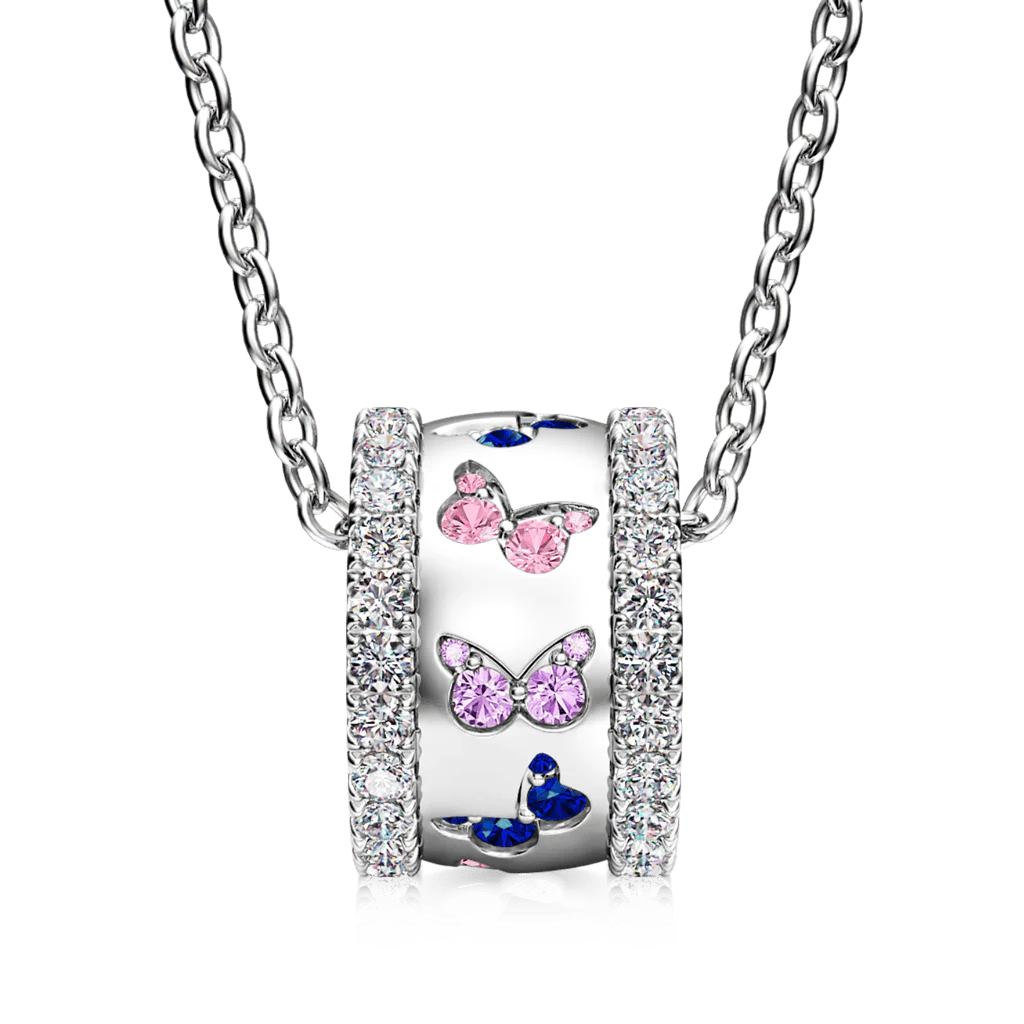 Gnoce Lovely Butterflies Drum Necklace Platinum-plated Silver Blend - Image 2